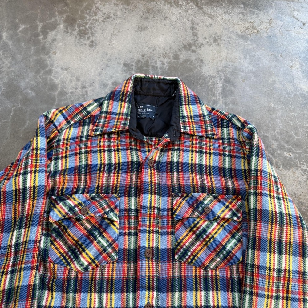 Vintage The Men's Shop Jacket Mens Medium Multicolor Plaid Quilted Flannel 70s